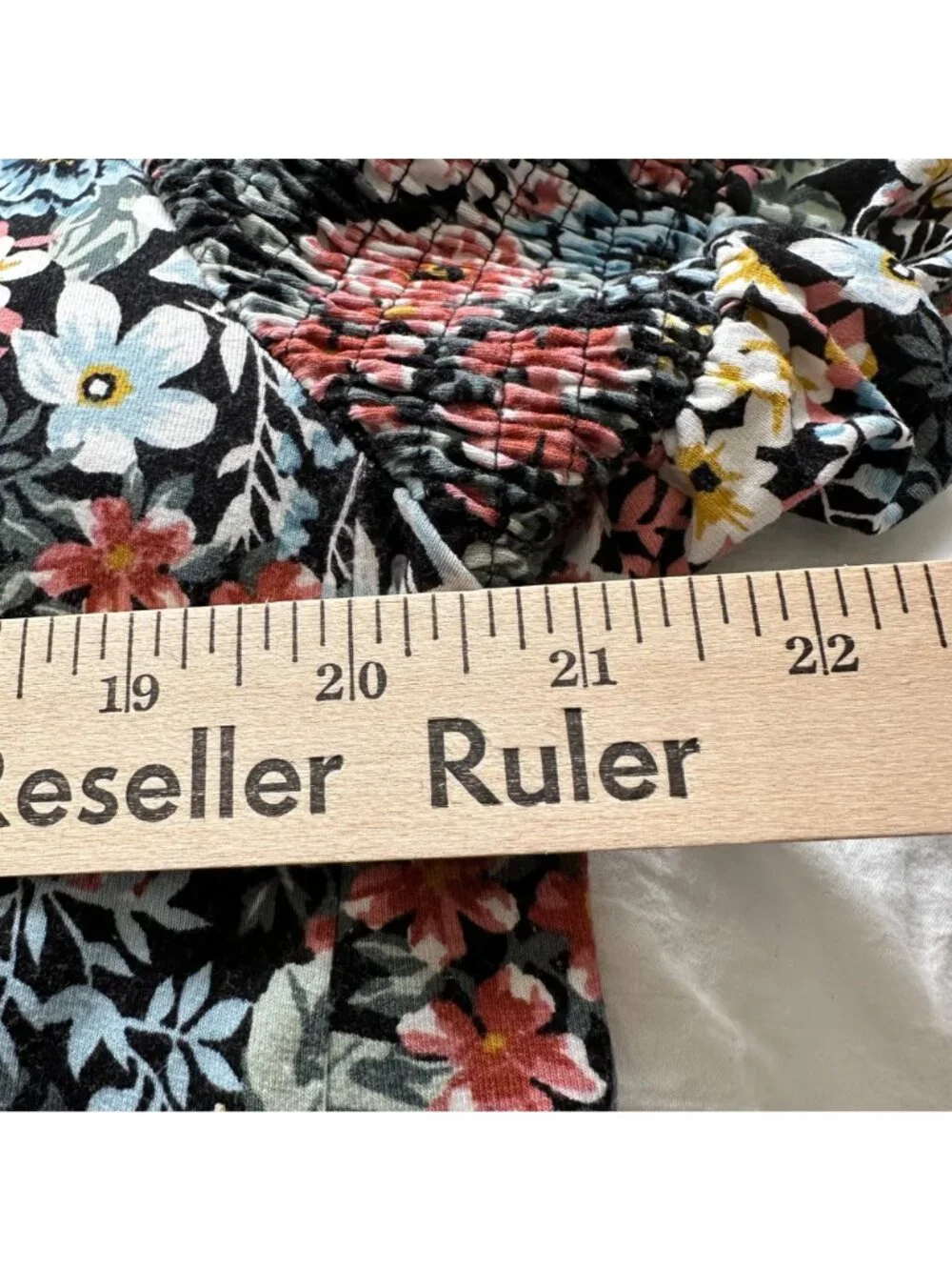 Loft Plus Womens Floral Print Short Smocked Ruffle Sleeve Dress Size 14 Boho - Picture 7 of 9